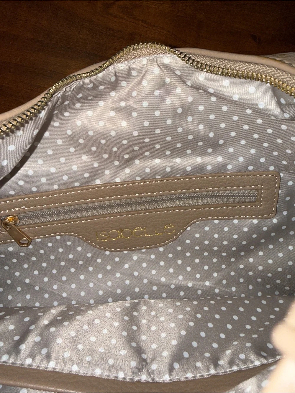 Isabelle Pebbled Hobo Shoulder Bag w/ Gold Hardware & Wristlet - Beige